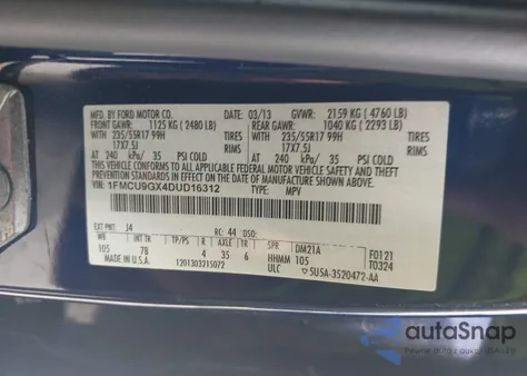 2013 Ford Escape Se из США, поврежденный, VIN 1FMCU9GX4DUD16312